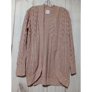 Hippie Rose Sweater‎ Ladies Small Pink Cardigan Open Weave